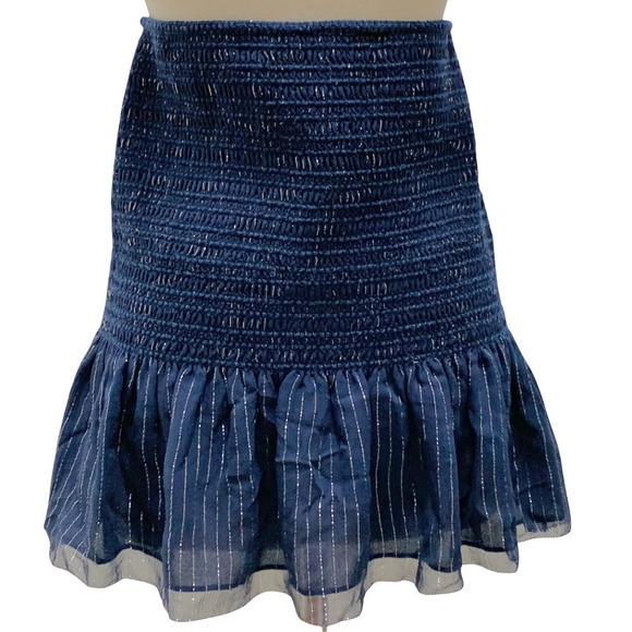 Derek Lam 10 Crosby NEW Sample Piece Navy Silver Metallic Smocked Ruffle… - Picture 2 of 9